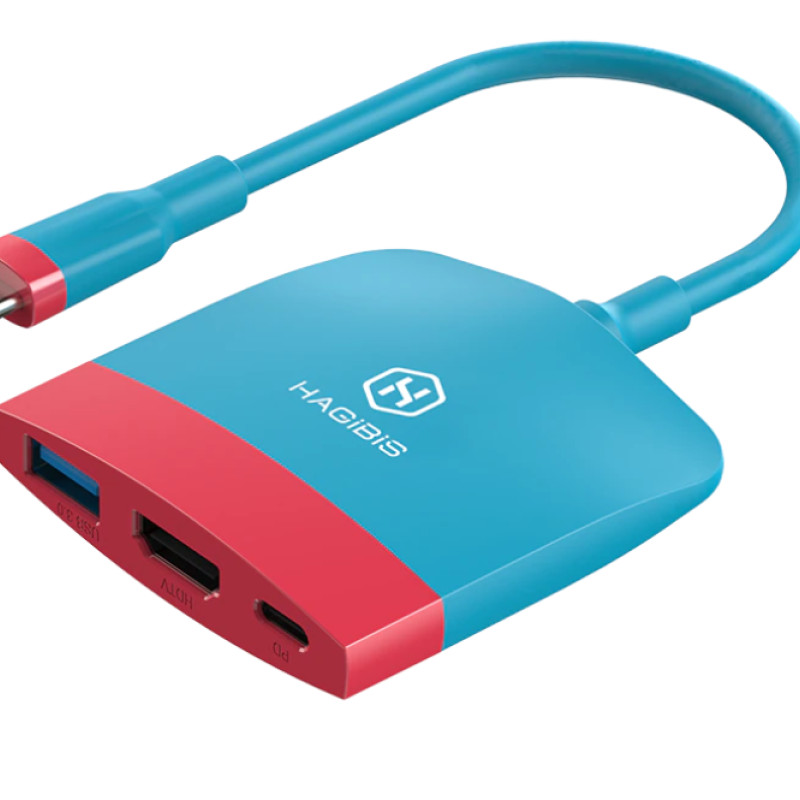 Type-C 3.1 — HDMI адаптер перехідник HAGIBIS USB Hub для Nintendo Switch / OLED Red-Blue