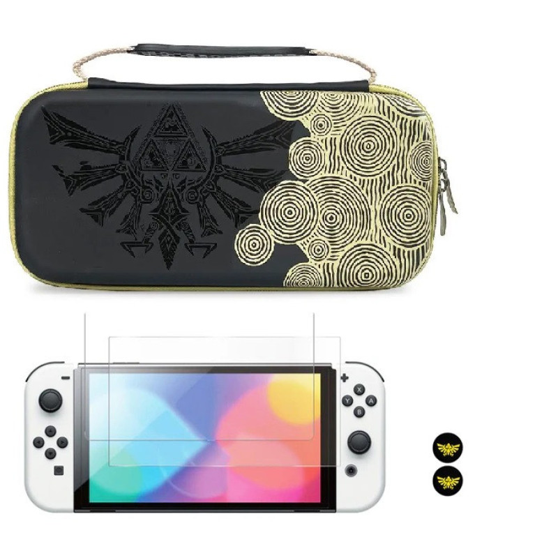 Захисний мегакомплект Zelda сумка для Nintendo Switch OLED/Yellow + Бампер XZT + 2 накладки + Захисне скло Захисний мегакомплект Zelda сумка для Nintendo Switch OLED/Yellow + Бампер XZT + 2 накладки + Захисне скло