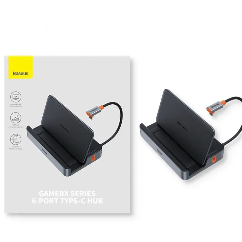 Док-станція Baseus GamerX 6 в 1 HDMI 4K@60hz / RJ45 / USB3.0 / 100w / LAN / Tupe-c