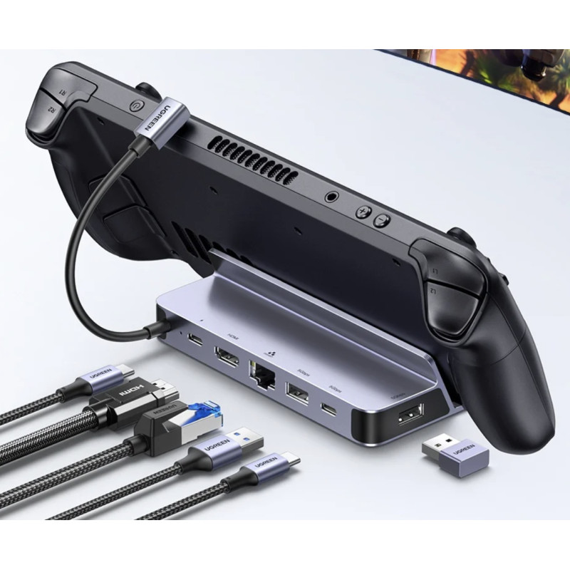 Док-станція 6 в 1 UGREEN CM666 для Steam Deck Asus Rog Ally X Lenovo Legion Go 4K/PD 100 Вт USB HDMI LAN