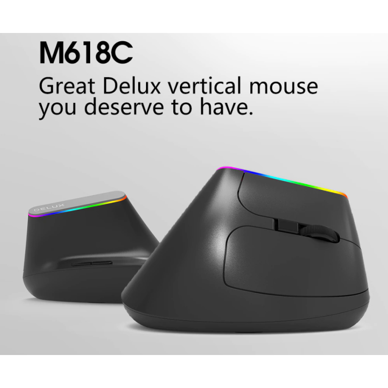 Бездротова вертикальна миша з підсвічуванням Delux M618C RGB Black Бездротова вертикальна миша з підсвічуванням Delux M618C RGB Black