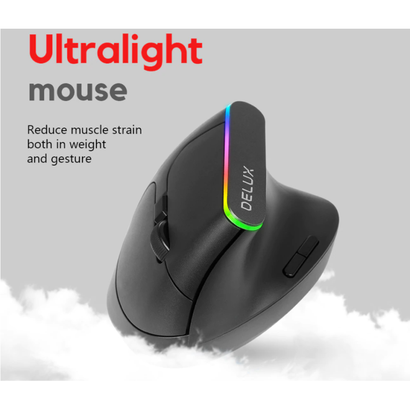 Бездротова вертикальна миша з підсвічуванням Delux M618C RGB Black Бездротова вертикальна миша з підсвічуванням Delux M618C RGB Black