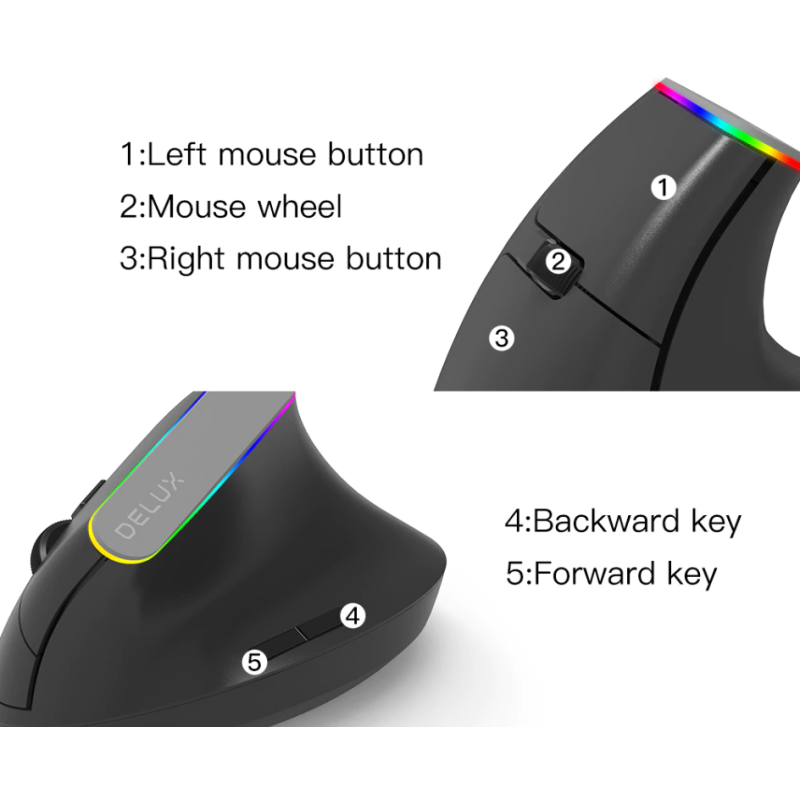 Бездротова вертикальна миша з підсвічуванням Delux M618C RGB Black Бездротова вертикальна миша з підсвічуванням Delux M618C RGB Black