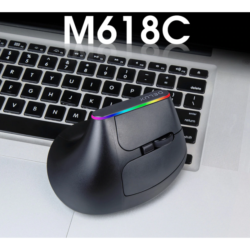 Бездротова вертикальна миша з підсвічуванням Delux M618C RGB Black Бездротова вертикальна миша з підсвічуванням Delux M618C RGB Black