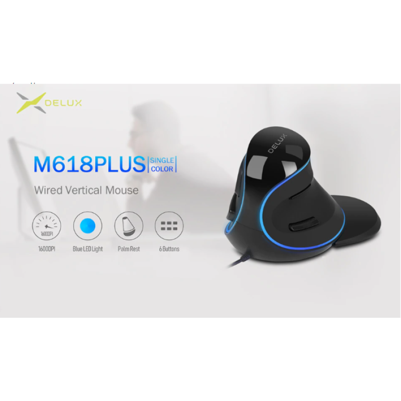 Провідна вертикальна миша з підсвічуванням Delux M618 Plus Blue Провідна вертикальна миша з підсвічуванням Delux M618 Plus Blue