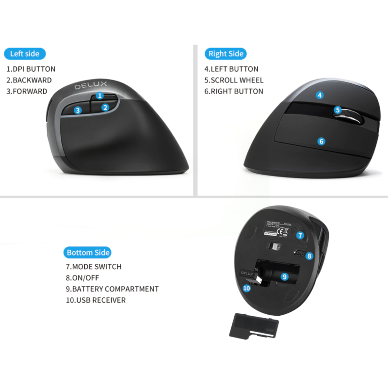Бездротова безшумна вертикальна миша Delux M618 Mini DB / Бездротова безшумна вертикальна миша Delux M618 Mini DB /