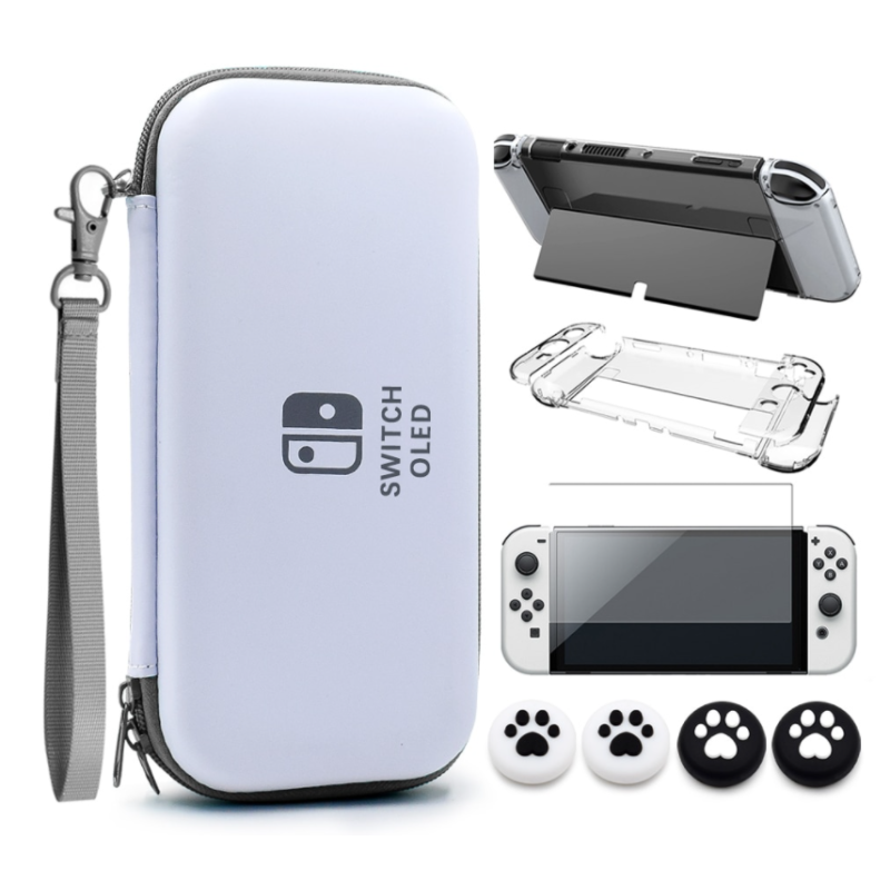 Суперкомплект Кейс + чохол + скло + 4 накладки для Nintendo Switch OLED Gray Суперкомплект Кейс + чохол + скло + 4 накладки для Nintendo Switch OLED Gray