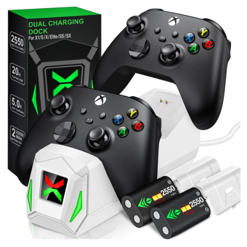 Док-станція BEBONCOOL + 2 акумулятори 2550 mAh для геймпадів Xbox One (S/X) / Elite / Series (S/X) Білий Док-станція BEBONCOOL + 2 акумулятори 2550 mAh для геймпадів Xbox One (S/X) / Elite / Series (S/X) Білий