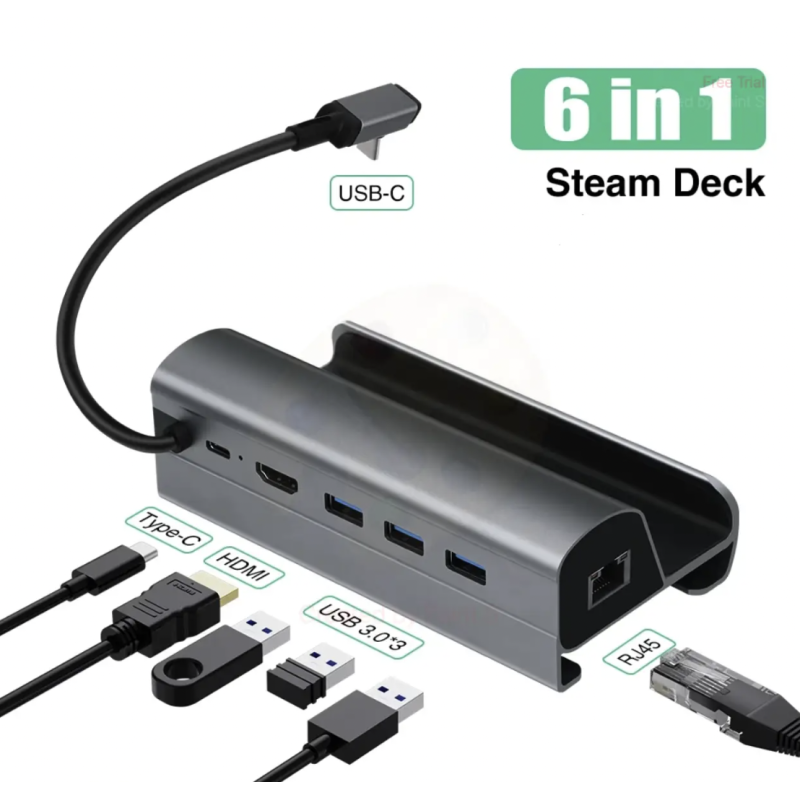 Док-станція 6 в 1 VKTECH HC86 для Steam Deck/Oled/MSI Claw Lenovo Legion Go LAN/HDMI/USB/Grey Док-станція 6 в 1 VKTECH HC86 для Steam Deck/Oled/MSI Claw Lenovo Legion Go LAN/HDMI/USB/Grey