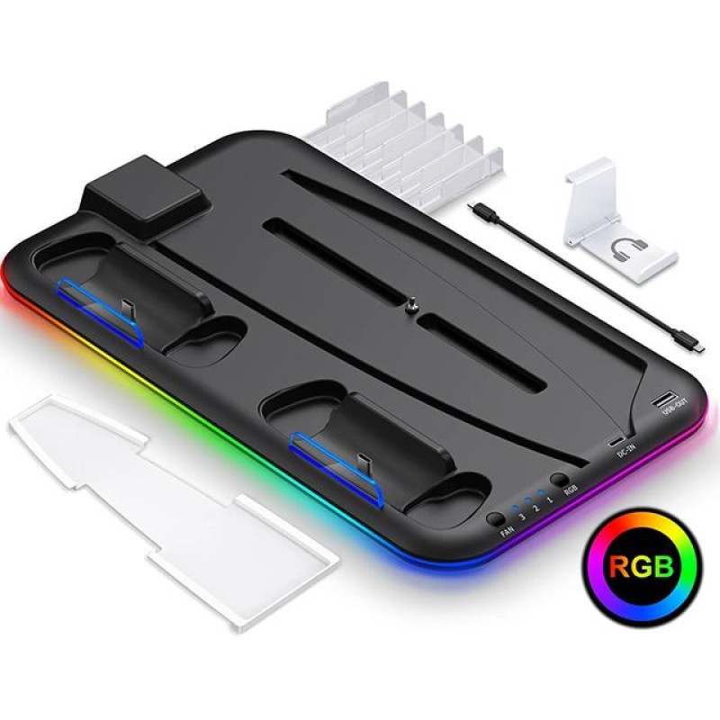 Мультифункціональна вертикальна док-станція Saitake з охолодженням і RGB для PlayStation 5/PS VR2 Чорний Мультифункціональна вертикальна док-станція Saitake з охолодженням і RGB для PlayStation 5/PS VR2 Чорний