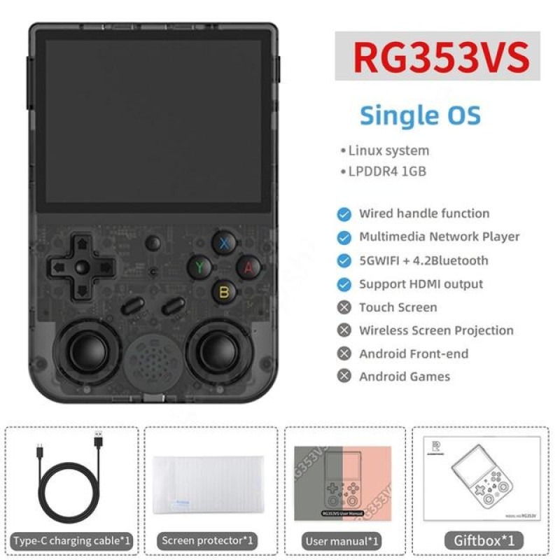 Портативна ігрова консоль-приставка ретро ANBERNIC RG353VS 64GB + скло / Black Портативна ігрова консоль-приставка ретро ANBERNIC RG353VS 64GB + скло / Black