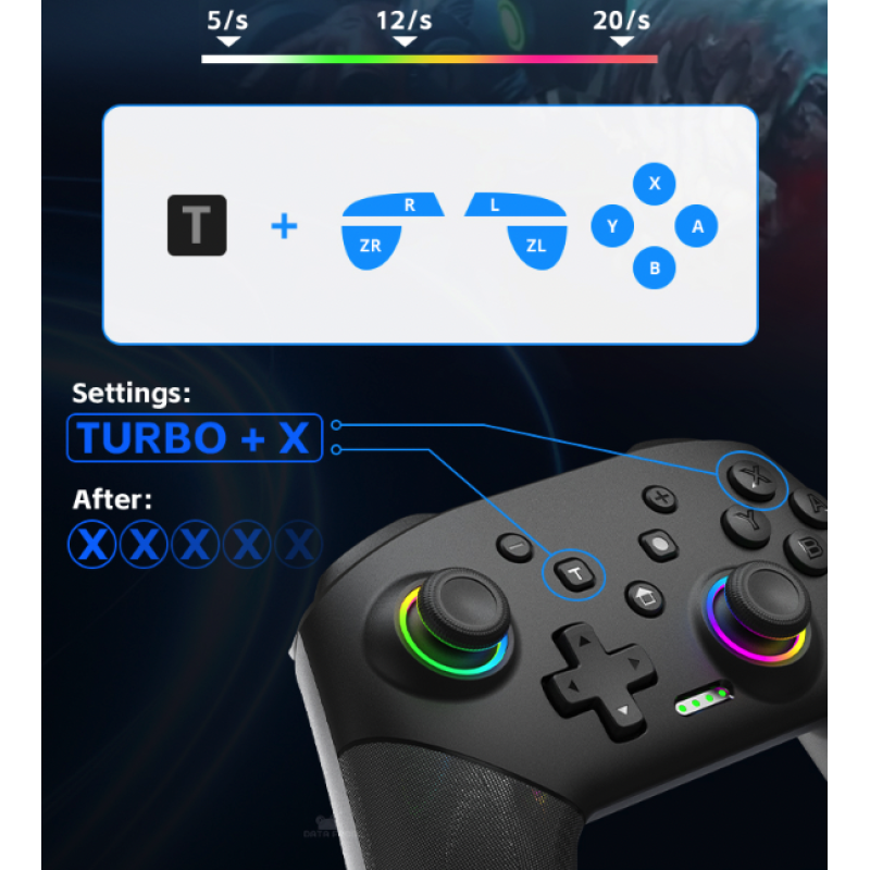 Бездротовий геймпад Data Frog з RGB-підсвіткою для Nintendo Switch / OLED / Lite / PC Бездротовий геймпад Data Frog з RGB-підсвіткою для Nintendo Switch / OLED / Lite / PC