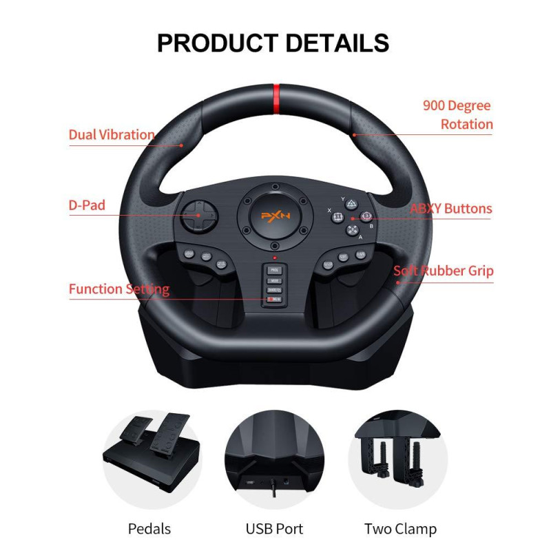 Ігровий комплект кермо та педалі PXN V900 для PC, PS3, PS4, Xbox One, Xbox Series X/S Nintendo Switch Ігровий комплект кермо та педалі PXN V900 для PC, PS3, PS4, Xbox One, Xbox Series X/S Nintendo Switch