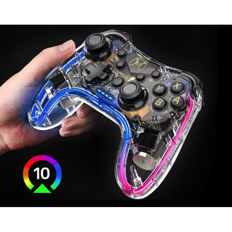 Прозорий бездротовий геймпад з RGB-підсвіткою для Nintendo Switch / Lite / OLED / Android / PC / IOS / White Прозорий бездротовий геймпад з RGB-підсвіткою для Nintendo Switch / Lite / OLED / Android / PC / IOS / White