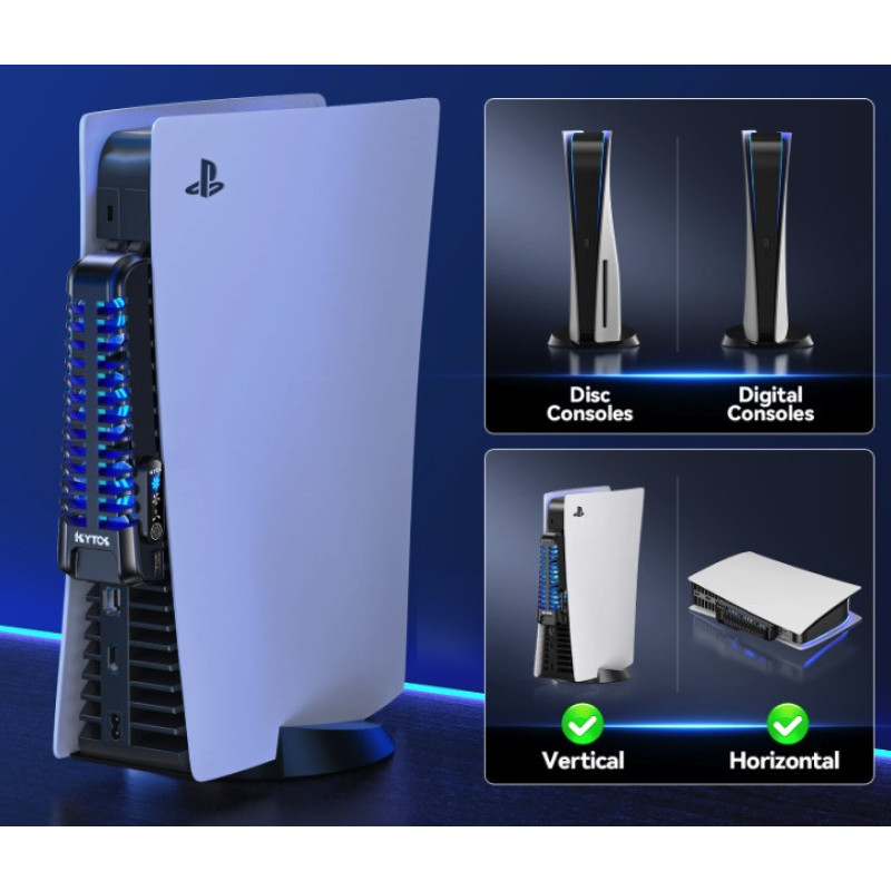 Док-станція з охолодженням KYTOK для PlayStation 5 Ditital, PlayStation 5 Disc, PS5 Fat Док-станція з охолодженням KYTOK для PlayStation 5 Ditital, PlayStation 5 Disc, PS5 Fat