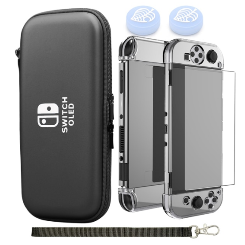Суперкомплект Кейс + чохол + скло + 2 накладки для Nintendo Switch OLED Black Суперкомплект Кейс + чохол + скло + 2 накладки для Nintendo Switch OLED Black