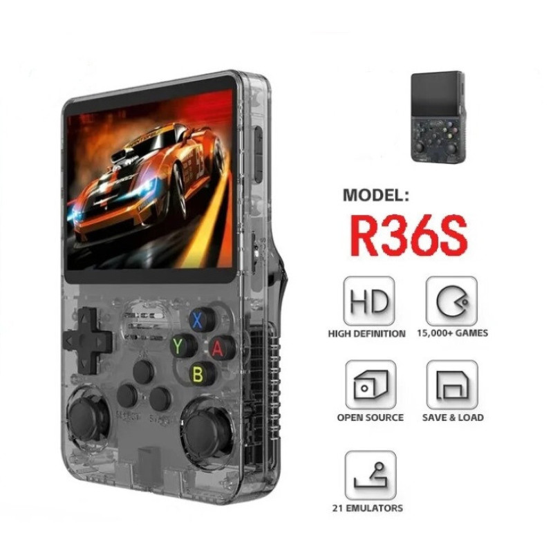 Портативна ігрова ретроприставка Data Frog R36S, HDMI 3.5'', 64 gb, 15000 ігор Sega NES MAME, чорна + плівка Портативна ігрова ретроприставка Data Frog R36S, HDMI 3.5'', 64 gb, 15000 ігор Sega NES MAME, чорна + плівка