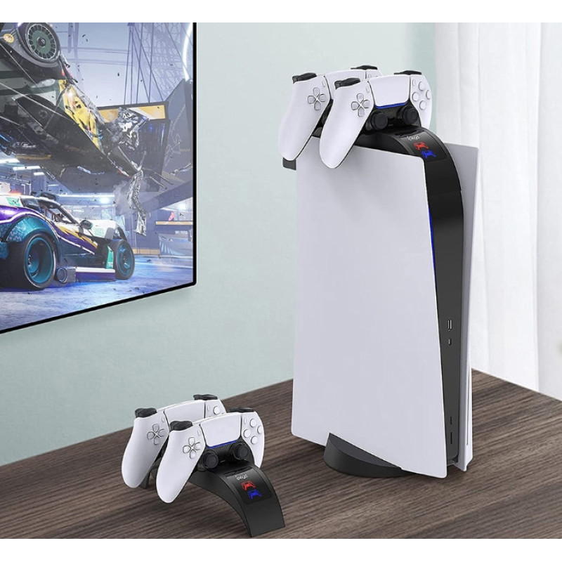 Зарядна док-станція IPEGA для двох геймпадів DualSense Sony PlayStation 5, PS5, чорна Зарядна док-станція IPEGA для двох геймпадів DualSense Sony PlayStation 5, PS5, чорна