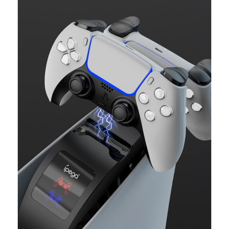 Зарядна док-станція IPEGA для двох геймпадів DualSense Sony PlayStation 5, PS5, чорна Зарядна док-станція IPEGA для двох геймпадів DualSense Sony PlayStation 5, PS5, чорна