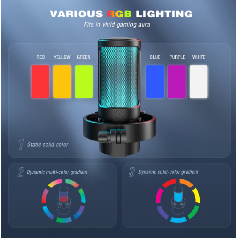 Мікрофон Fifine AmpliGame A8 USB з RGB підсвіткою, Чорний Мікрофон Fifine AmpliGame A8 USB з RGB підсвіткою, Чорний
