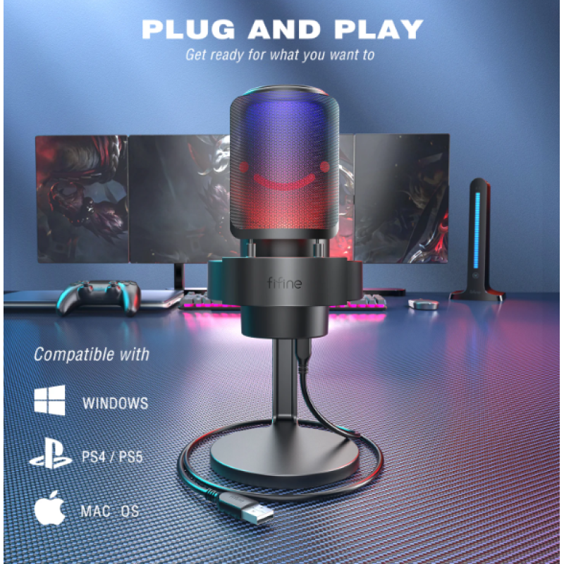 Мікрофон Fifine AmpliGame A8 USB з RGB підсвіткою, Чорний Мікрофон Fifine AmpliGame A8 USB з RGB підсвіткою, Чорний