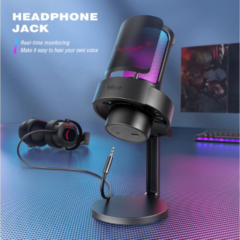 Мікрофон Fifine AmpliGame A8 USB з RGB підсвіткою, Чорний Мікрофон Fifine AmpliGame A8 USB з RGB підсвіткою, Чорний