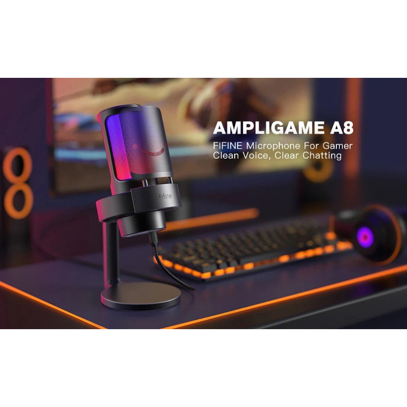 Мікрофон Fifine AmpliGame A8 USB з RGB підсвіткою, Чорний Мікрофон Fifine AmpliGame A8 USB з RGB підсвіткою, Чорний