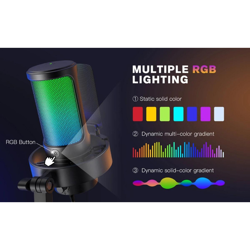 Мікрофон Fifine AmpliGame A8 USB з RGB підсвіткою, Чорний Мікрофон Fifine AmpliGame A8 USB з RGB підсвіткою, Чорний