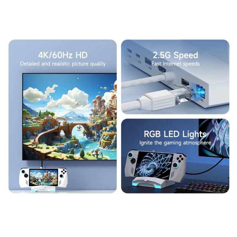 Док-станція 6в 1 Hagibis YC-ASC02 4K/60Hz з RGB 100вт з турборежимом 30 вт для Asus ROG Ally Extreme X Чорний Док-станція 6в 1 Hagibis YC-ASC02 4K/60Hz з RGB 100вт з турборежимом 30 вт для Asus ROG Ally Extreme X Чорний