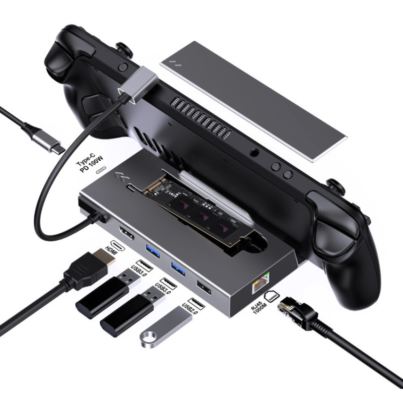 Зарядна док-станція 7 в 1 Sata Nvme з портом SSD M.2 HDMI 2.0 4k 60 гц для Steam Deck Сірий Зарядна док-станція 7 в 1 Sata Nvme з портом SSD M.2 HDMI 2.0 4k 60 гц для Steam Deck Сірий