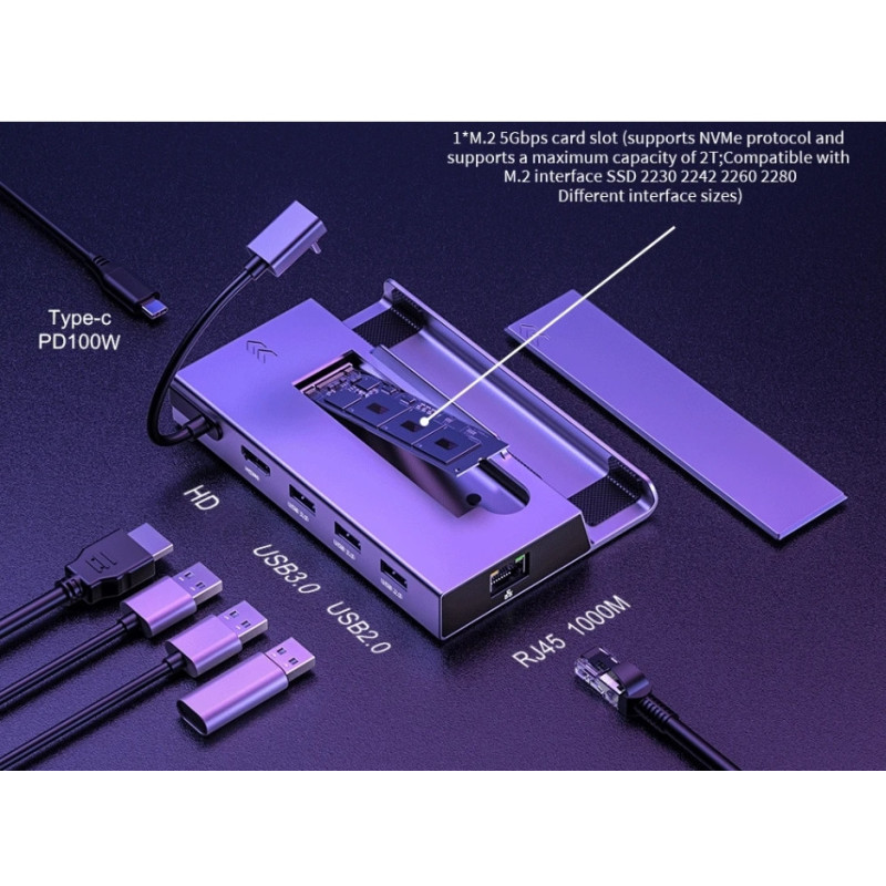Зарядна док-станція 7 в 1 Sata Nvme з портом SSD M.2 HDMI 2.0 4k 60 гц для Steam Deck Сірий Зарядна док-станція 7 в 1 Sata Nvme з портом SSD M.2 HDMI 2.0 4k 60 гц для Steam Deck Сірий
