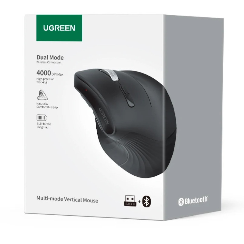 Бездротова вертикальна безшумна ергономічна мишка UGREEN 2,4G, 4000 DPI, 6 клавіш для ПК, MacBook, Чорний Бездротова вертикальна безшумна ергономічна мишка UGREEN 2,4G, 4000 DPI, 6 клавіш для ПК, MacBook, Чорний