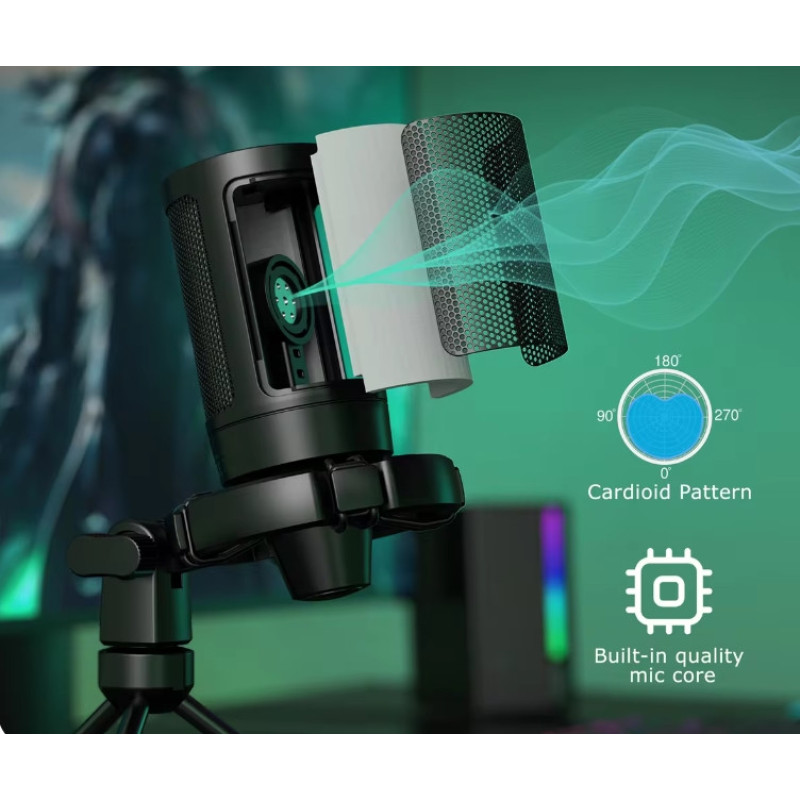 Игровой конденсаторный микрофон FIFINE Ampligame A2 с RGB со штативом для стрима, трансляций, ПК, PS4/5, Mac Игровой конденсаторный микрофон FIFINE Ampligame A2 с RGB со штативом для стрима, трансляций, ПК, PS4/5, Mac