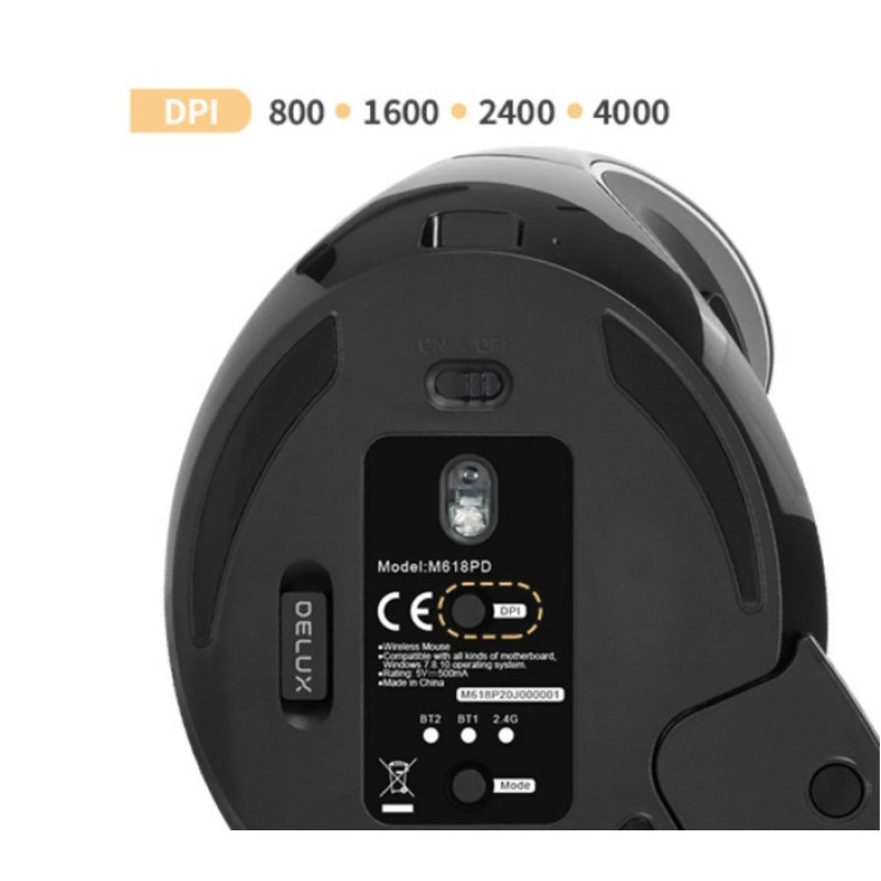 Ергономічна вертикальна бездротова мишка Delux M618PD 4000DPI з акумулятором, що перезаряджається, для ПК ноутбука Ергономічна вертикальна бездротова мишка Delux M618PD 4000DPI з акумулятором, що перезаряджається, для ПК ноутбука