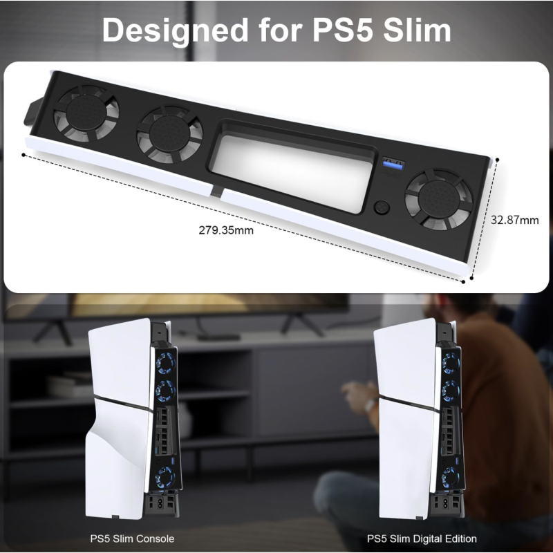 Охолоджувальний вентилятор TOPWOLF для консолі PS5 Slim PS5 Pro, док-станція з 3 вентиляторами портом USB Охолоджувальний вентилятор TOPWOLF для консолі PS5 Slim PS5 Pro, док-станція з 3 вентиляторами портом USB
