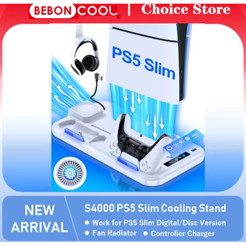 Мультифункціональна охолоджувальна док-станція BEBONCOOL S4000 для Sony PlayStation 5 Slim PS5 PRO Білий Мультифункціональна охолоджувальна док-станція BEBONCOOL S4000 для Sony PlayStation 5 Slim PS5 PRO Білий