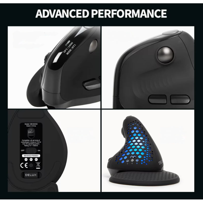 Вертикальна Bluetooth миша Delux M618XSD Seeker 4000DPI OLED, мишка бездротова RGB з акумулятором Вертикальна Bluetooth миша Delux M618XSD Seeker 4000DPI OLED, мишка бездротова RGB з акумулятором