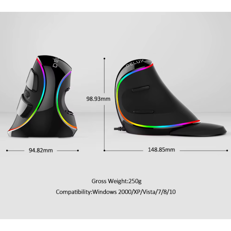 Ергономічна вертикальна ігрова миша Delux M618 PLUS RGB, дротова мишка для ПК 6 кнопок 4000DPI Ергономічна вертикальна ігрова миша Delux M618 PLUS RGB, дротова мишка для ПК 6 кнопок 4000DPI
