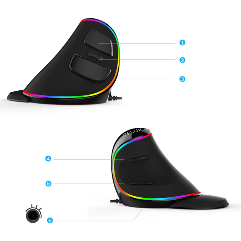 Ергономічна вертикальна ігрова миша Delux M618 PLUS RGB, дротова мишка для ПК 6 кнопок 4000DPI Ергономічна вертикальна ігрова миша Delux M618 PLUS RGB, дротова мишка для ПК 6 кнопок 4000DPI