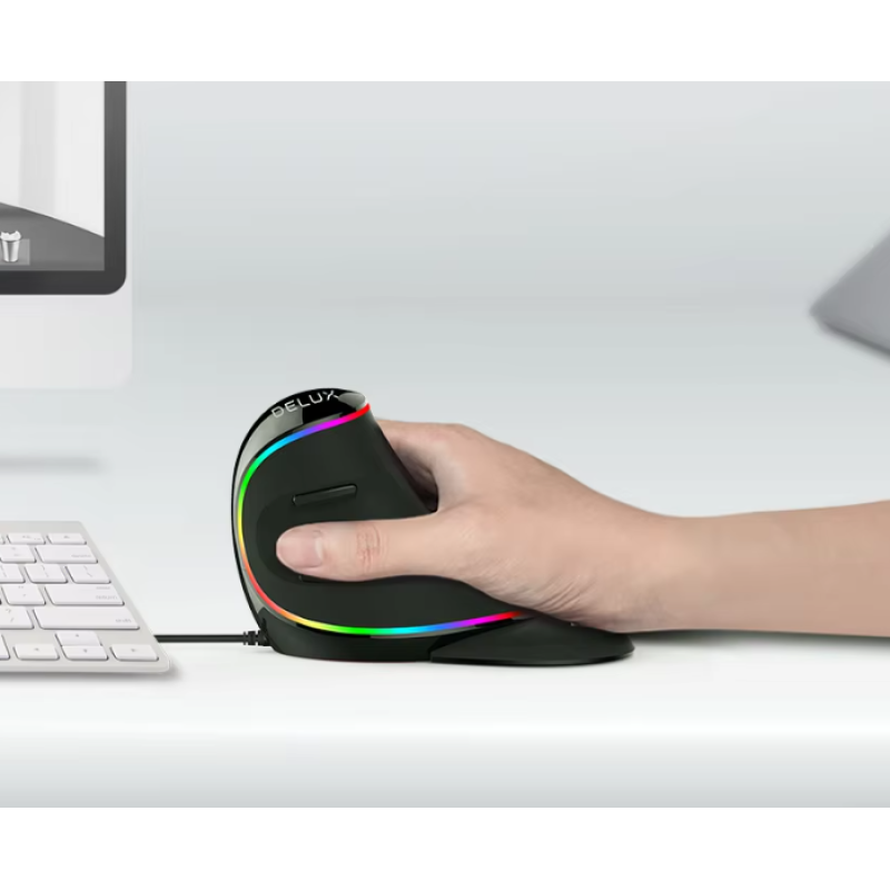Ергономічна вертикальна ігрова миша Delux M618 PLUS RGB, дротова мишка для ПК 6 кнопок 4000DPI Ергономічна вертикальна ігрова миша Delux M618 PLUS RGB, дротова мишка для ПК 6 кнопок 4000DPI