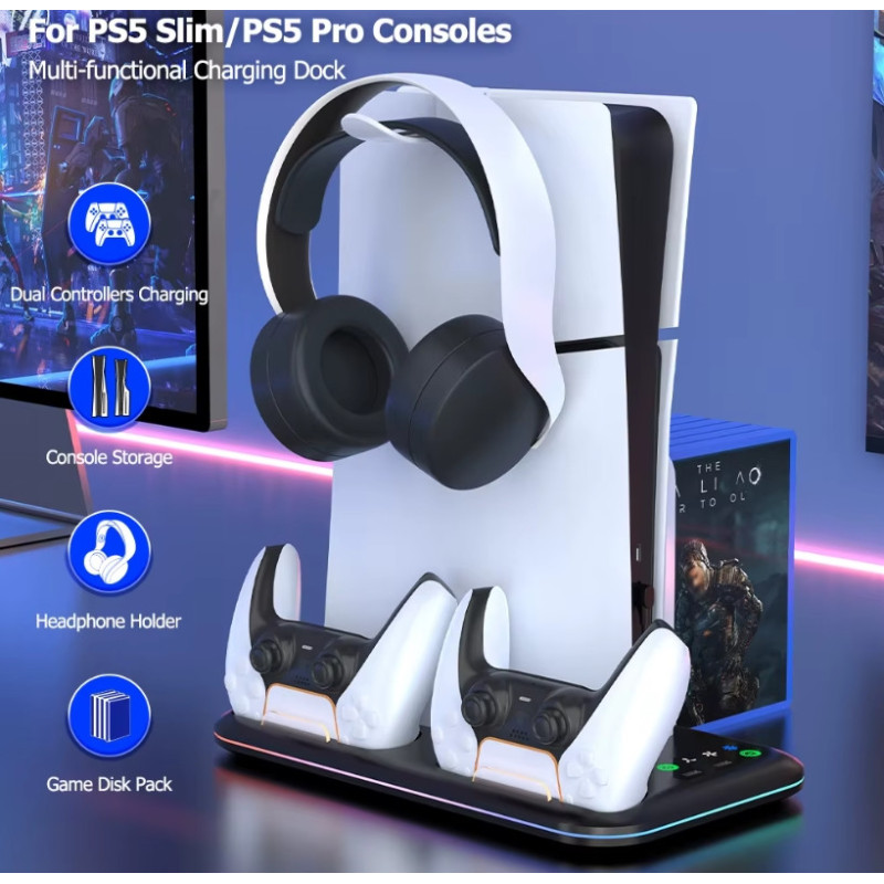 Зарядна вертикальна док-станція IPLAY для PlayStation 5 Slim, охолоджувальна док-станція для PS5 PRO Чорний Зарядна вертикальна док-станція IPLAY для PlayStation 5 Slim, охолоджувальна док-станція для PS5 PRO Чорний