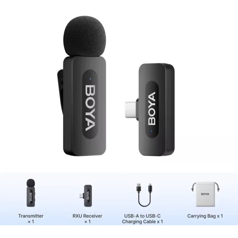 Бездротовий петличний мікрофон BOYA BY-v10 V2.0 Type-c, мікрофон для камери iPhone Android Чорний Бездротовий петличний мікрофон BOYA BY-v10 V2.0 Type-c, мікрофон для камери iPhone Android Чорний