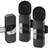 Петличний подвійний мікрофон BOYA BY-V20 2.4G Type-C, бездротовий мікрофон для смартфонів Android Iphone Чорний Петличний подвійний мікрофон BOYA BY-V20 2.4G Type-C, бездротовий мікрофон для смартфонів Android Iphone Чорний