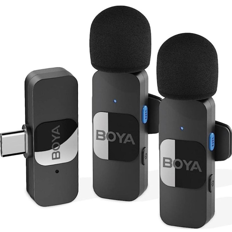 Петличний подвійний мікрофон BOYA BY-V20 2.4G Type-C, бездротовий мікрофон для смартфонів Android Iphone Чорний Петличний подвійний мікрофон BOYA BY-V20 2.4G Type-C, бездротовий мікрофон для смартфонів Android Iphone Чорний