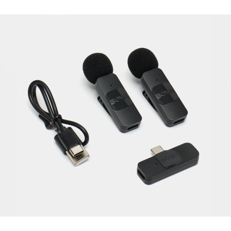 Петличний подвійний мікрофон BOYA BY-V20 2.4G Type-C, бездротовий мікрофон для смартфонів Android Iphone Чорний Петличний подвійний мікрофон BOYA BY-V20 2.4G Type-C, бездротовий мікрофон для смартфонів Android Iphone Чорний