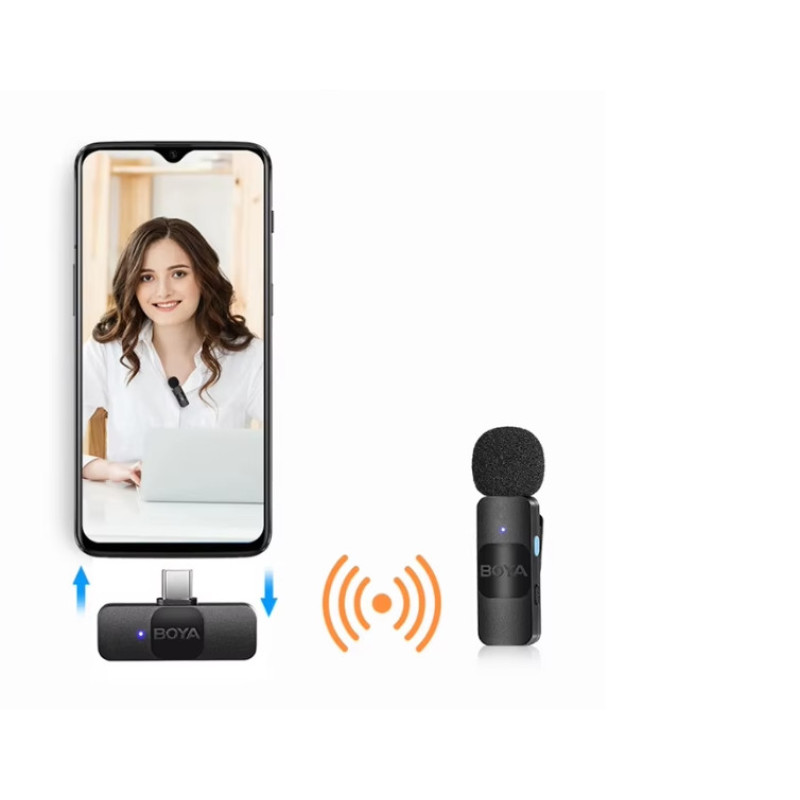 Петличний подвійний мікрофон BOYA BY-V20 2.4G Type-C, бездротовий мікрофон для смартфонів Android Iphone Чорний Петличний подвійний мікрофон BOYA BY-V20 2.4G Type-C, бездротовий мікрофон для смартфонів Android Iphone Чорний