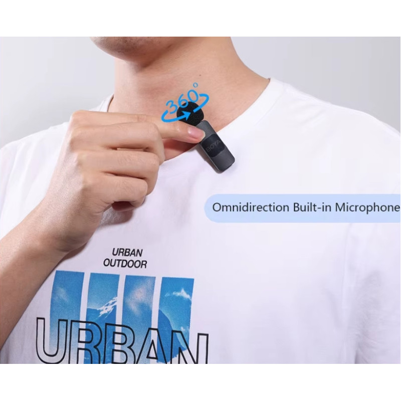 Петличний подвійний мікрофон BOYA BY-V20 2.4G Type-C, бездротовий мікрофон для смартфонів Android Iphone Чорний Петличний подвійний мікрофон BOYA BY-V20 2.4G Type-C, бездротовий мікрофон для смартфонів Android Iphone Чорний