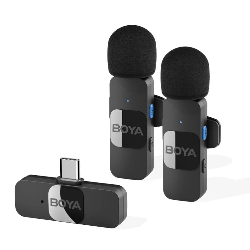 Петличний подвійний мікрофон BOYA BY-V20 2.4G Type-C, бездротовий мікрофон для смартфонів Android Iphone Чорний Петличний подвійний мікрофон BOYA BY-V20 2.4G Type-C, бездротовий мікрофон для смартфонів Android Iphone Чорний