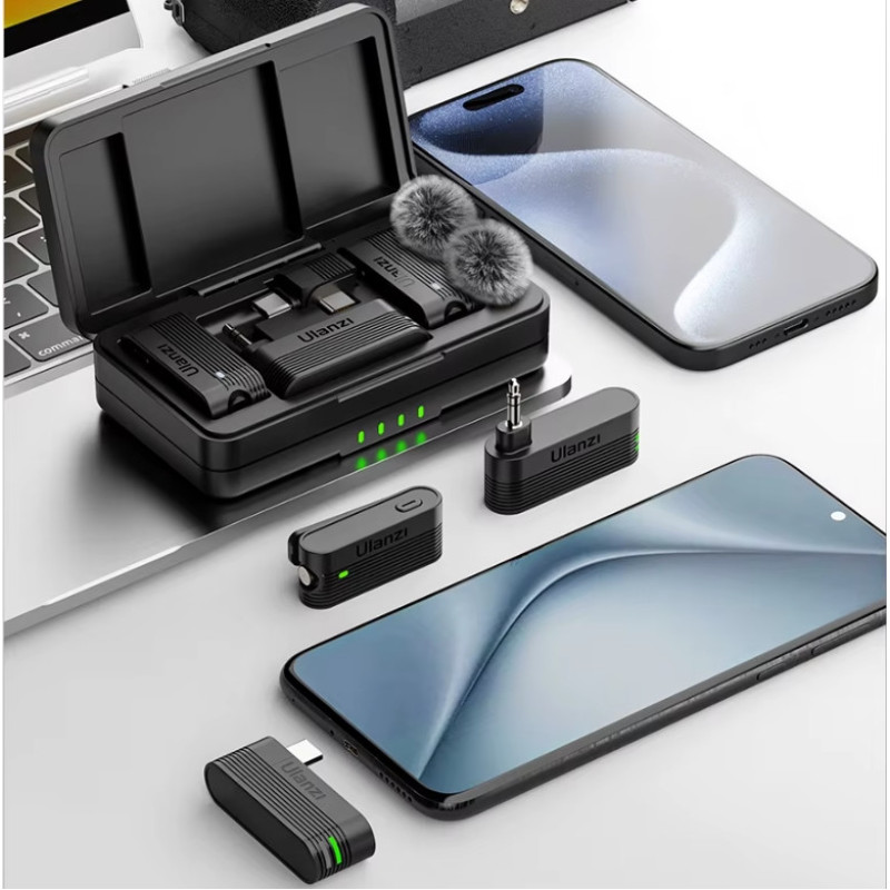 Подвійний мікрофон Ulanzi A100 Type-C + перехідник Lighting, бездротовий мікрофон для Android IPhone Подвійний мікрофон Ulanzi A100 Type-C + перехідник Lighting, бездротовий мікрофон для Android IPhone