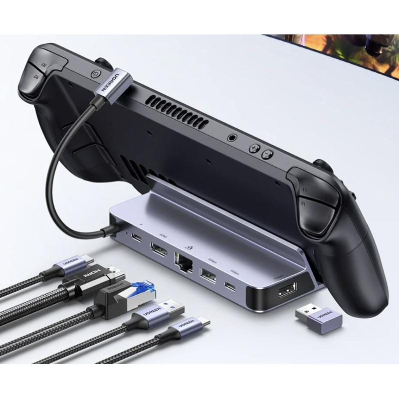 Док-станція 6 в 1 UGREEN CM666 для Steam Deck Asus Rog Ally X Lenovo Legion Go 4K/PD 100 Вт USB HDMI LAN